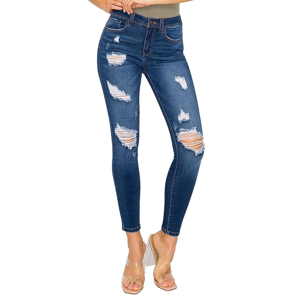 WAX JEANS Butt I Love You Medium Wash Distressed Denim Push-Up Shape Wear Jeans